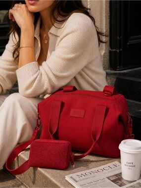 Dagne Dover Landon Carryall Bag 🔥 Limited Edition Red Neoprene + Pouch